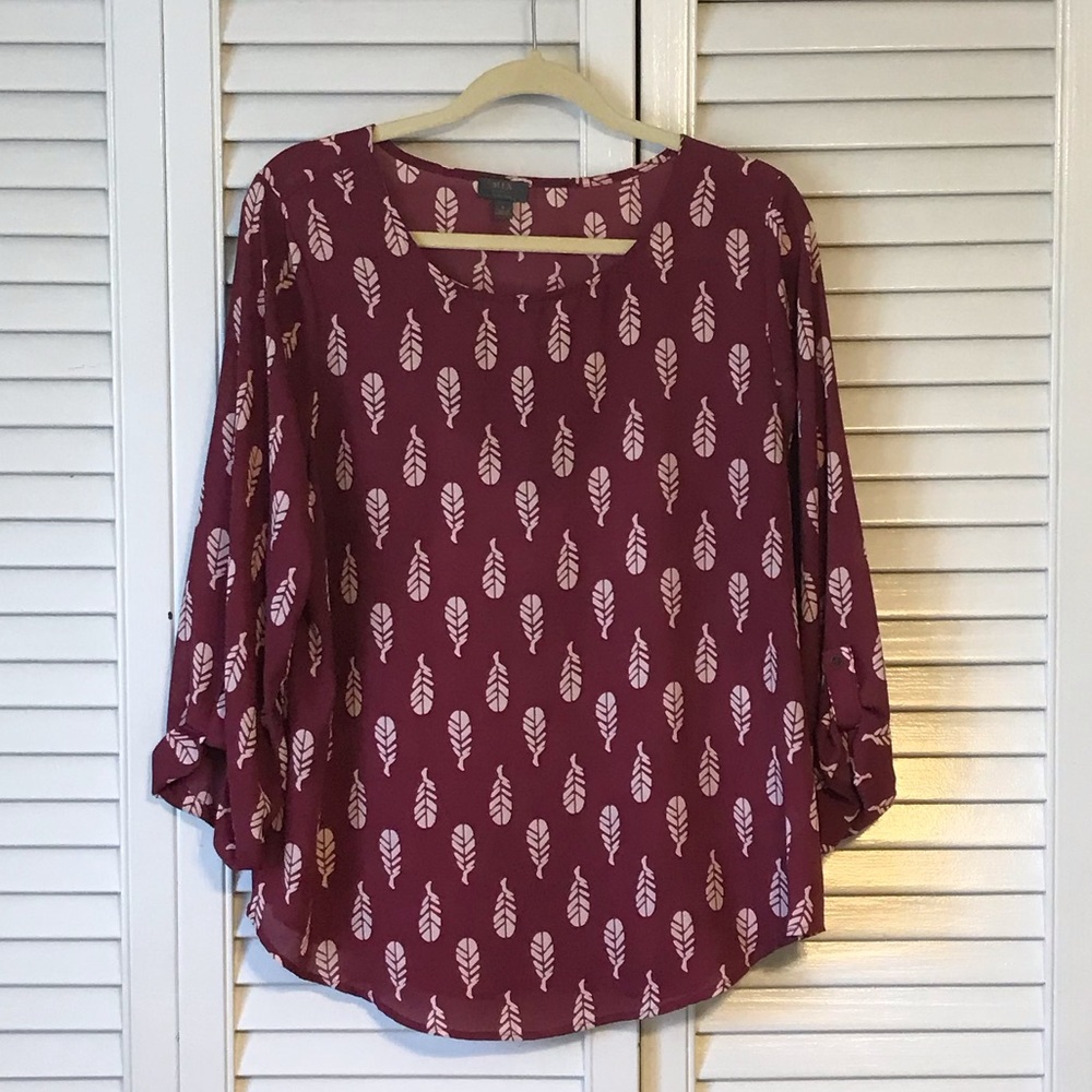 Mi Maroon Feather Pattern Blouse - image 1